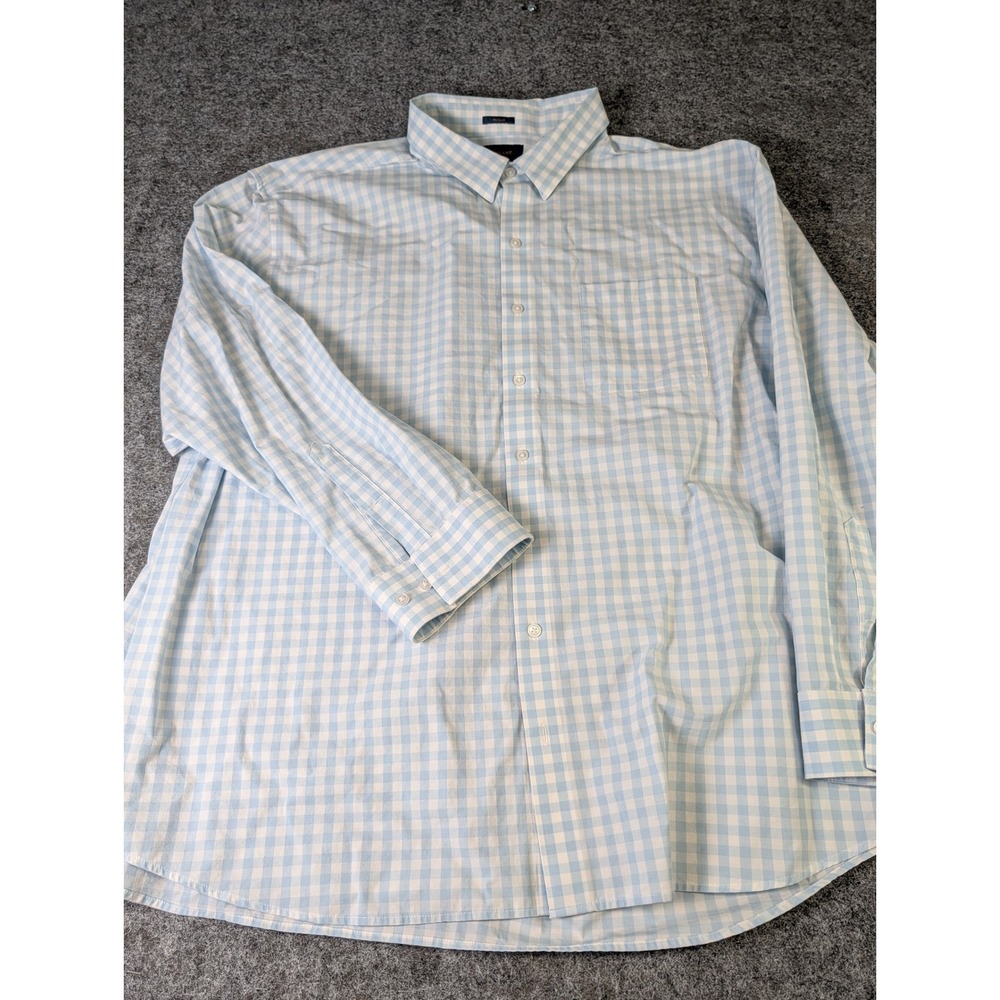 Fairlane Supima Cotton Gingham Button Down Shirt Mens 3XL Blue White Regular Fit